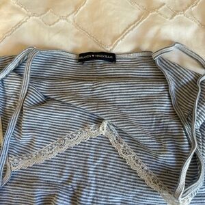 Brandy Melville Blue and White Lace Trim Top